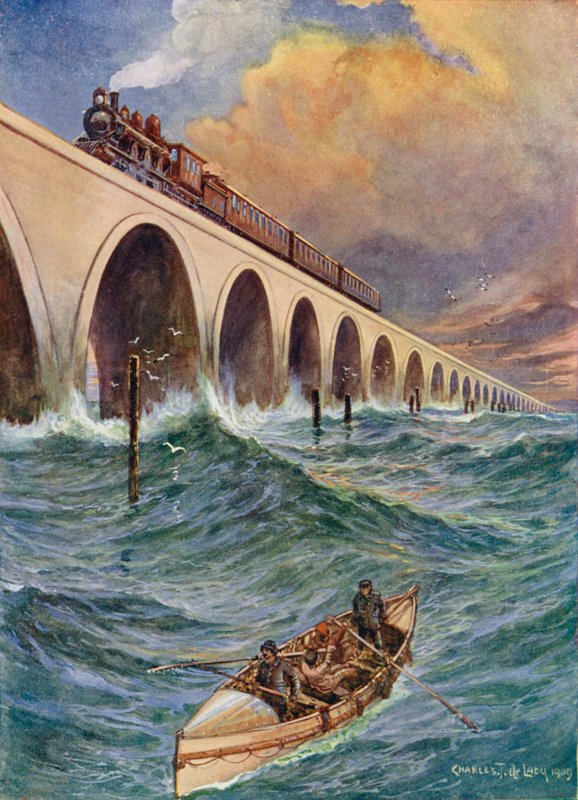 Uma estrada de ferro através do mar, um trem atravessando a Baía da Flórida de Charles John de Lacy