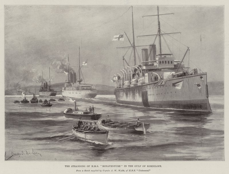 O encalhe do HMS Bonaventure no Golfo de Korniloff de Charles John de Lacy