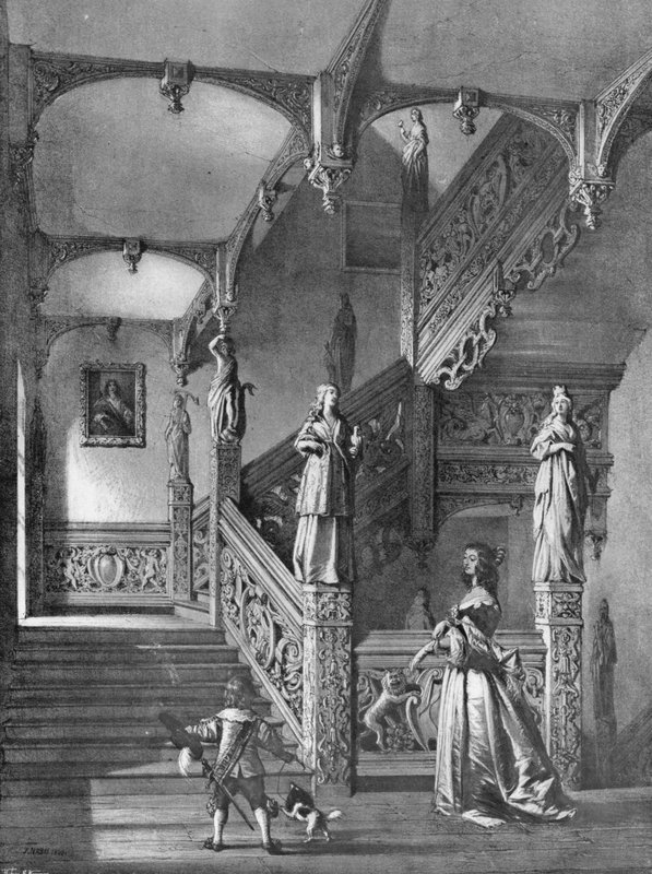 A escadaria como estava na antiga casa em Aldermaston, Berks de Charles Latham