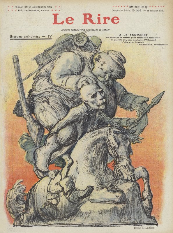 Caricatura do primeiro ministro francês Charles de Freycinet. Ilustração para Le Rire de Charles Leandre