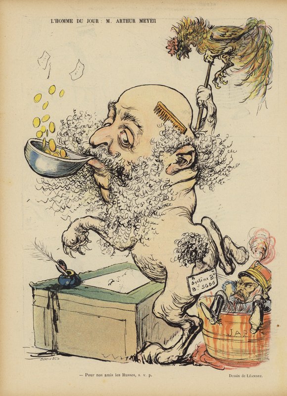 Caricatura do jornalista francês Arthur Meyer. Ilustração para Le Rire de Charles Leandre