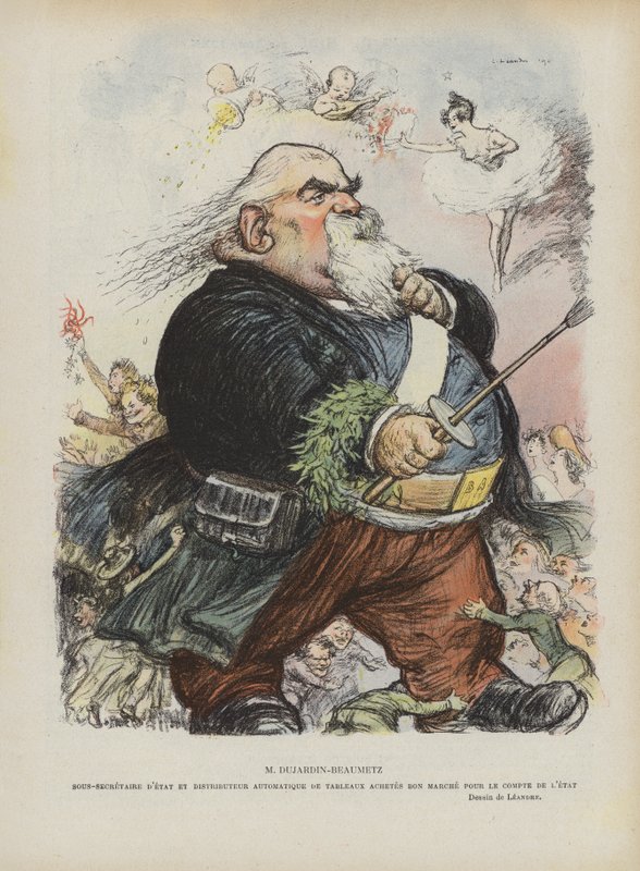 Caricatura do pintor e político francês Etienne Dujardin-Beaumetz. Ilustração para Le Rire de Charles Leandre