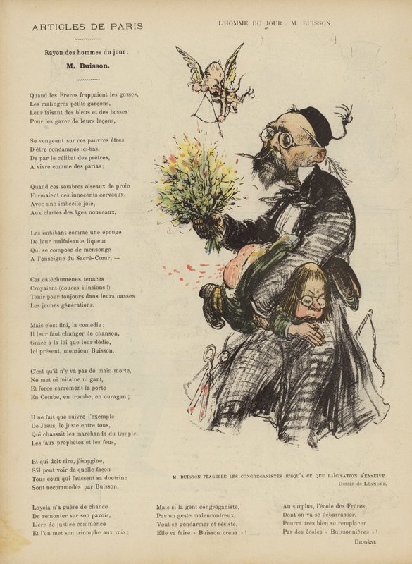 Caricatura do político francês Ferdinand Buisson. Ilustração para Le Rire de Charles Leandre