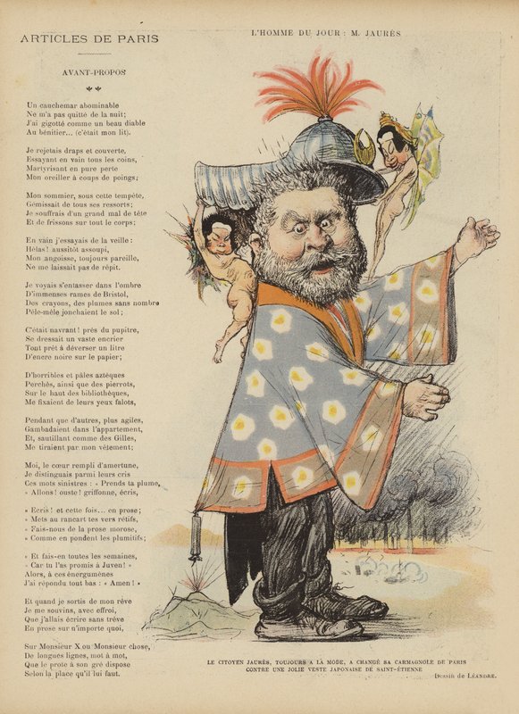 Caricatura do político socialista francês Jean Jaures. Ilustração para Le Rire de Charles Leandre