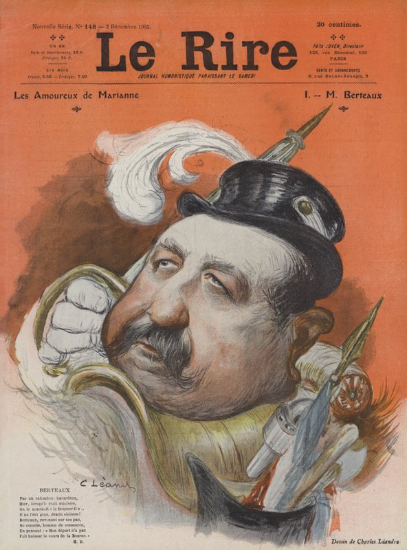 Henri Maurice Berteaux, ministro francês da Defesa. Ilustração para Le Rire de Charles Leandre