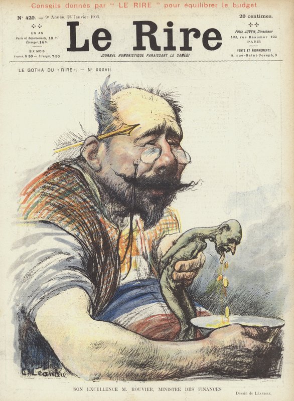 Sua Excelência o Sr. Rouvier, Ministro das Finanças. Ilustração para Le Rire de Charles Leandre