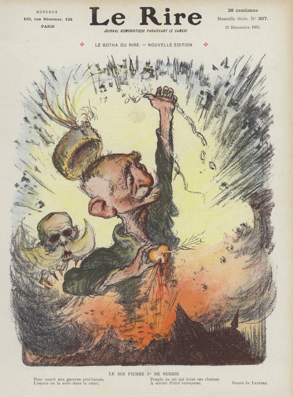Rei Pedro I da Sérvia. Ilustração para Le Rire de Charles Leandre