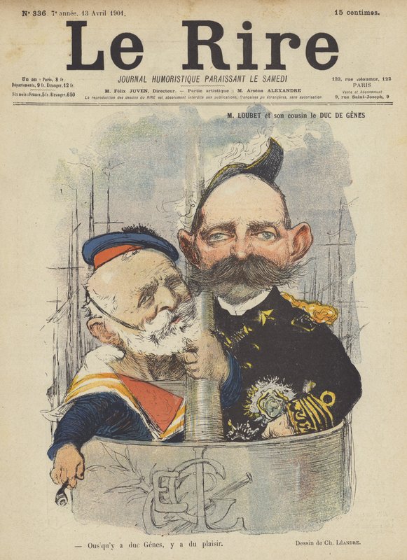 Loubet e seu primo, o duque de Gênova, ilustração para Le Rire de Charles Leandre