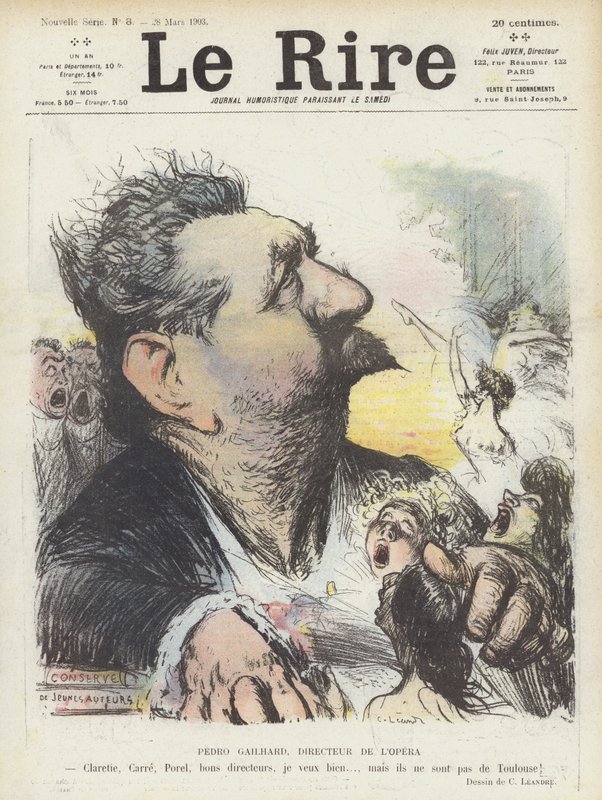 Pedro Gailhard, diretor da Ópera de Paris. Ilustração para Le Rire de Charles Leandre
