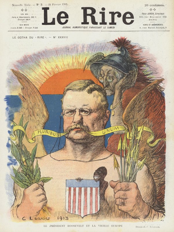 Presidente Roosevelt e Velha Europa. Ilustração para Le Rire de Charles Leandre
