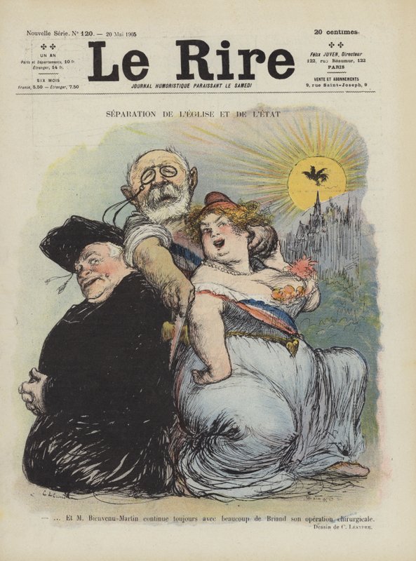 Separação de estado e igreja. Ilustração para Le Rire de Charles Leandre