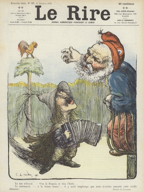 O rei da Itália e o presidente da França. Ilustração para Le Rire de Charles Leandre