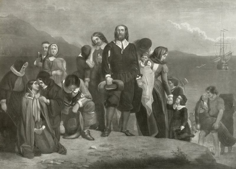 O desembarque dos pais peregrinos na América, 1620 de Charles Lucy