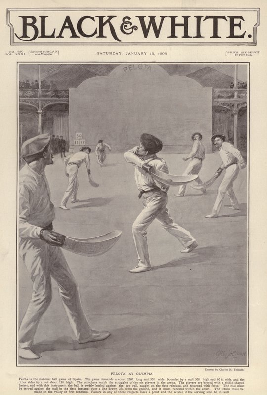O desporto basco do pelota a ser jogado em Olympia, Londres (litho) de Charles Mills (after) Sheldon