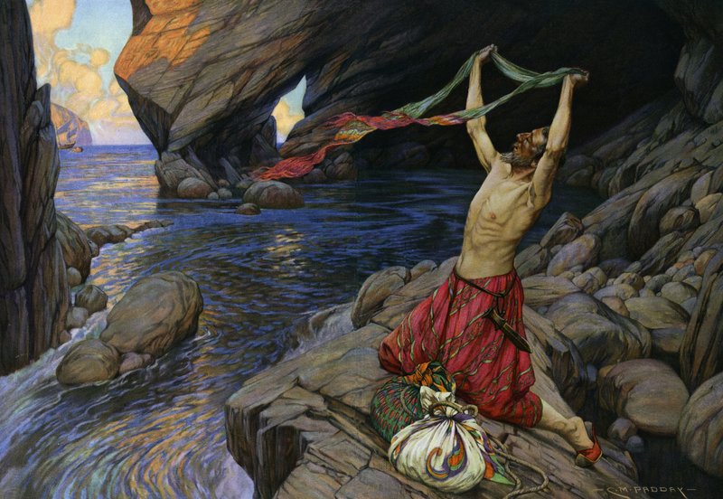 Sindbad, o Marinheiro (litografia a cores) de Charles Murray (after) Padday