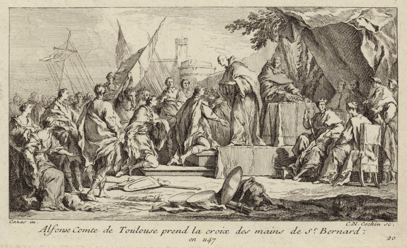 Alfons I, Conde de Toulouse, toma a Cruz da mão de Bernardo de Clairvaux, jurando juntar-se à Segunda Cruzada de Charles Nicolas II Cochin