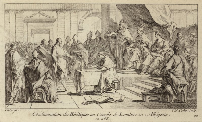 Condenação dos cátaros como hereges no Conselho de Lombers, França de Charles Nicolas II Cochin