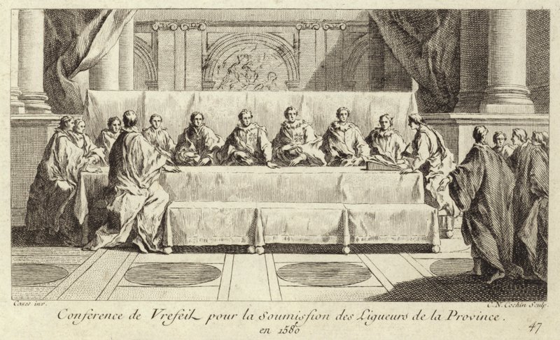 Conferência para a apresentação de membros da Liga Católica no Languedoc de Charles Nicolas II Cochin