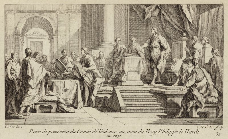 Posse do Condado de Toulouse tomada em nome do Rei Filipe III da França de Charles Nicolas II Cochin