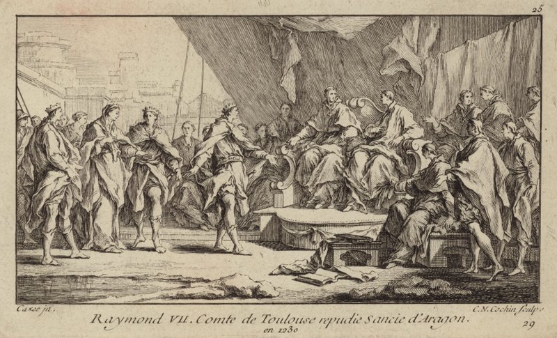 Raymond VII, Conde de Toulouse, repudiando sua esposa, Sancha de Aragão de Charles Nicolas II Cochin