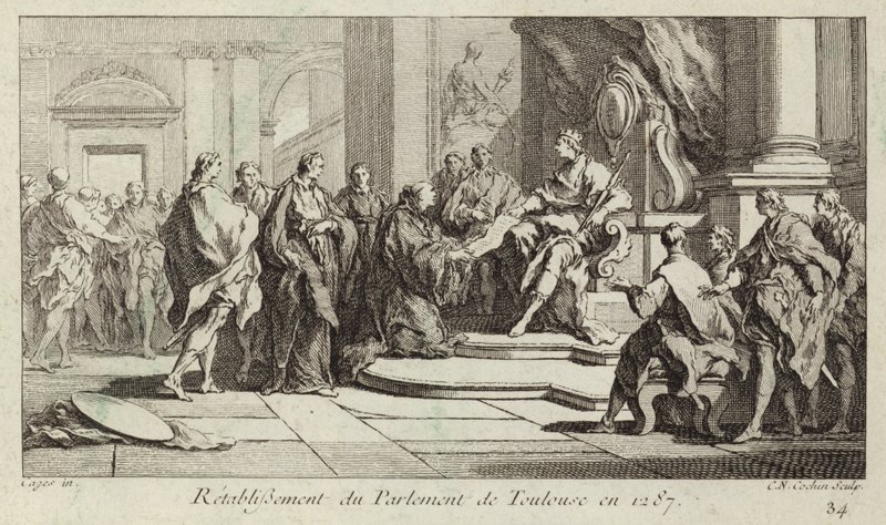 Restabelecimento do parlamento de Toulouse, França de Charles Nicolas II Cochin