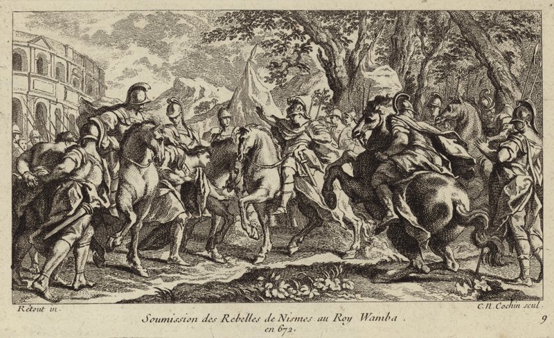 Submissão dos rebeldes de Nimes a Wamba, rei dos visigodos, 672 de Charles Nicolas II Cochin