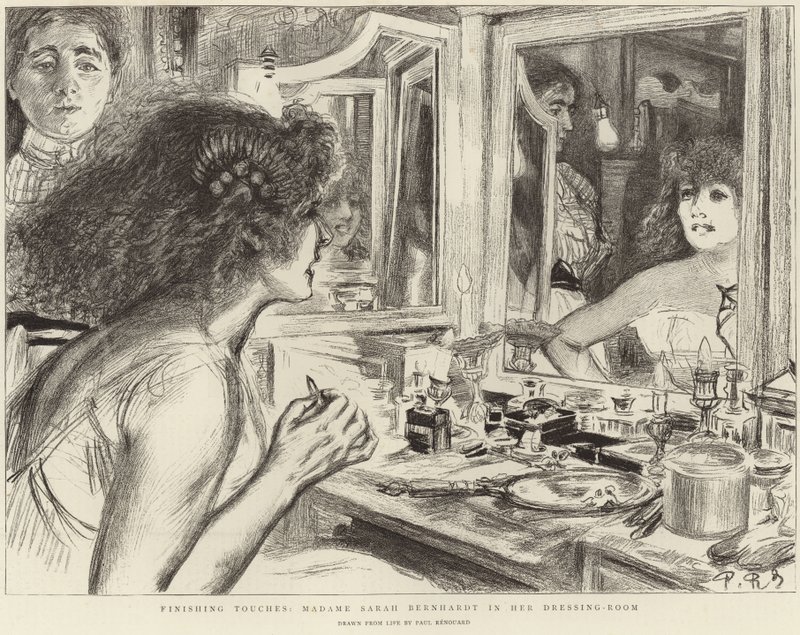 Madame Sarah Bernhardt no seu camarim (litografia) de Charles Paul (after) Renouard