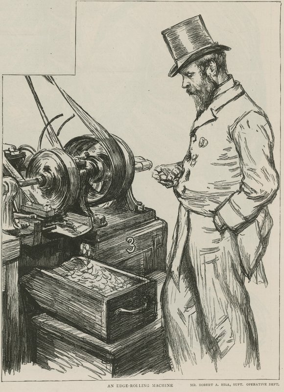 Uma máquina de laminação de bordas no Royal Mint de Charles Paul Renouard