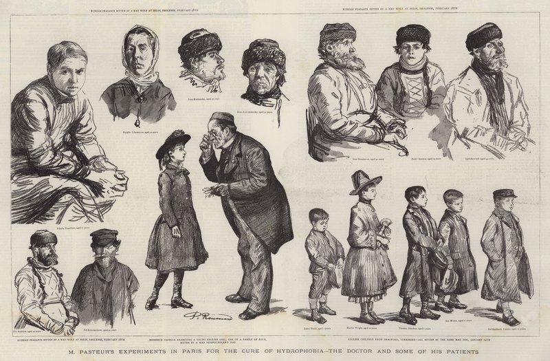 Experiências de M Pasteur em Paris para a cura da hidrofobia, o médico e alguns de seus pacientes de Charles Paul Renouard