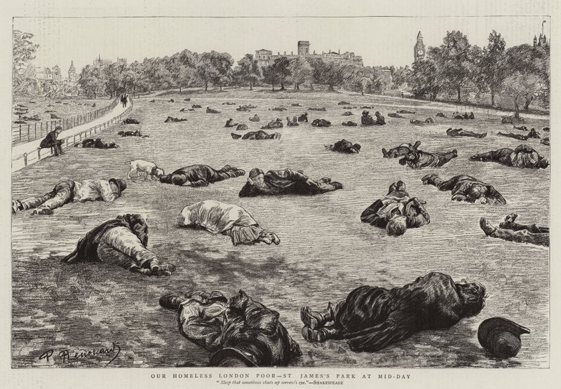 Nosso desabrigado London Poor, St James&39;s Park no meio-dia de Charles Paul Renouard