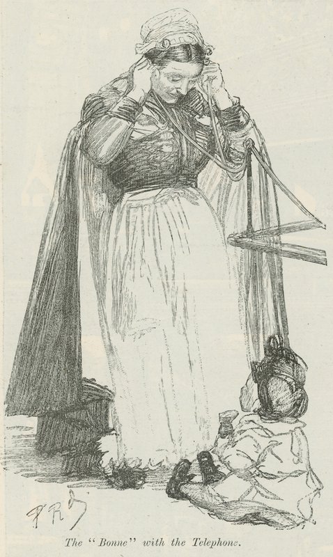 O bonne com o telefone de Charles Paul Renouard