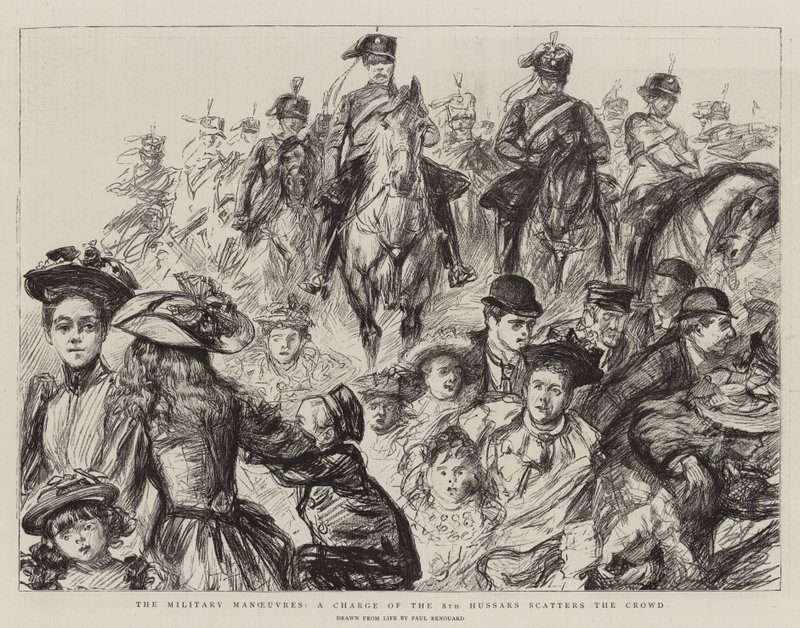 As manobras militares, uma carga dos 8º hussardos dispersam a multidão de Charles Paul Renouard