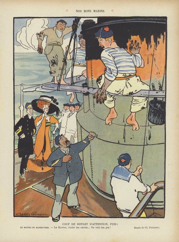 Os nossos bons marinheiros. Ilustração para Le Rire (cor litho) de Charles Pourriol