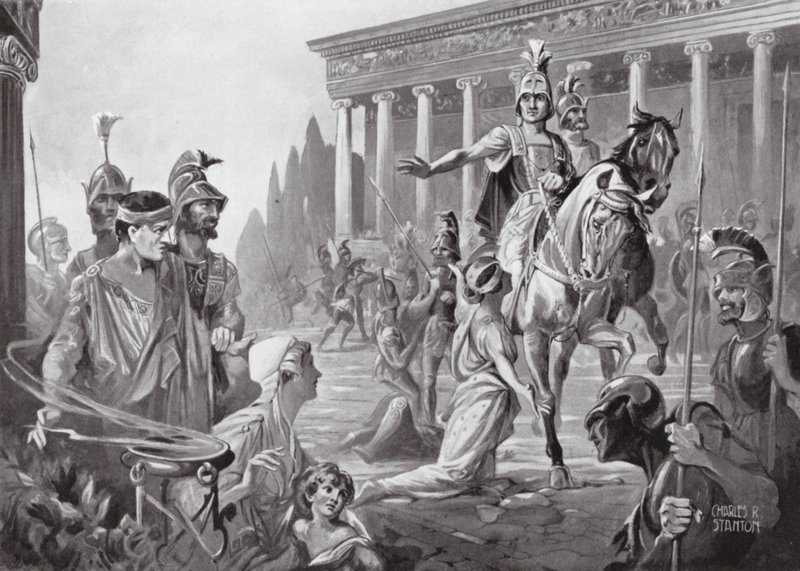 Alexandre no saque de Tebas, 335 a.C. (litografia) de Charles Rebel Stanton
