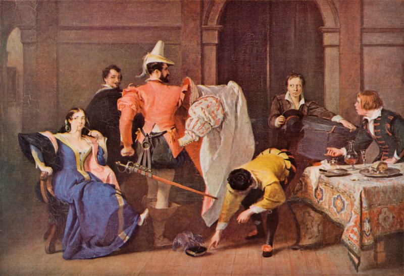 Shakespeare: Katherina e Petruchio, A Megera Domada, Ato IV, Cena 3 (lito colorido) de Charles Robert (after) Leslie