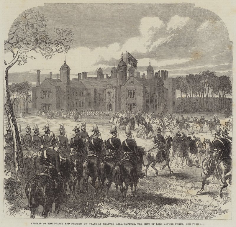 Chegada do Príncipe e Princesa de Gales em Melford Hall, Suffolk, a sede do Senhor Alfred Paget de Sir John Charles Robinson