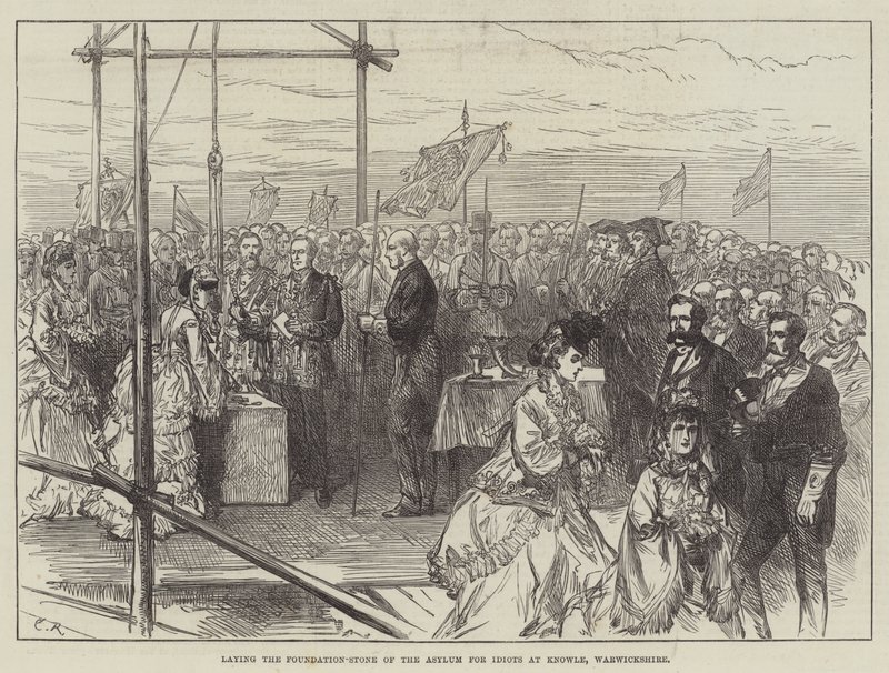 Colocando a pedra fundamental do asilo para idiotas em Knowle, Warwickshire de Sir John Charles Robinson