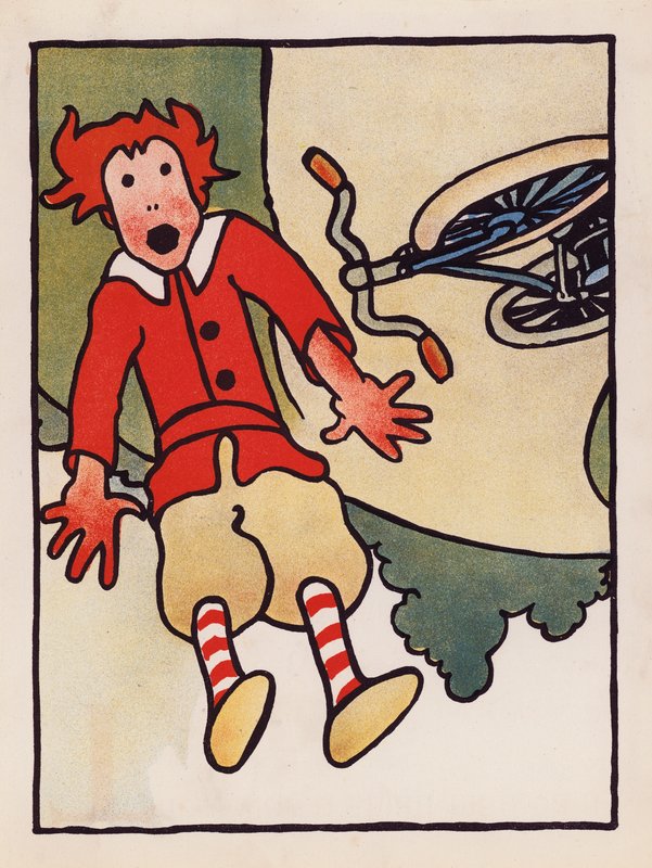 Disparate: Acidente de bicicleta (litografia a cores) de Charles Robinson