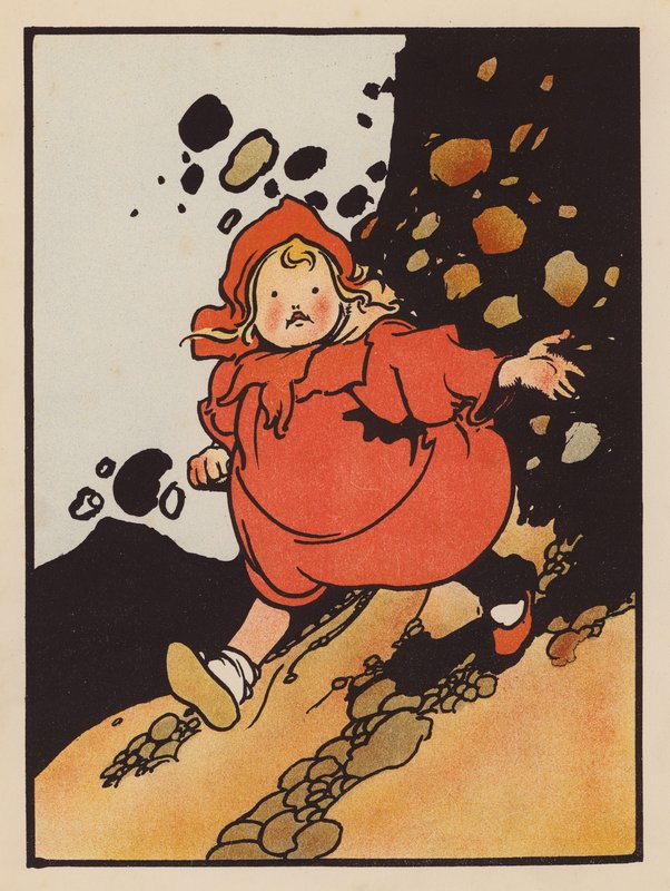 Disparates: Rapariga que não consegue subir a colina (litografia a cores) de Charles Robinson