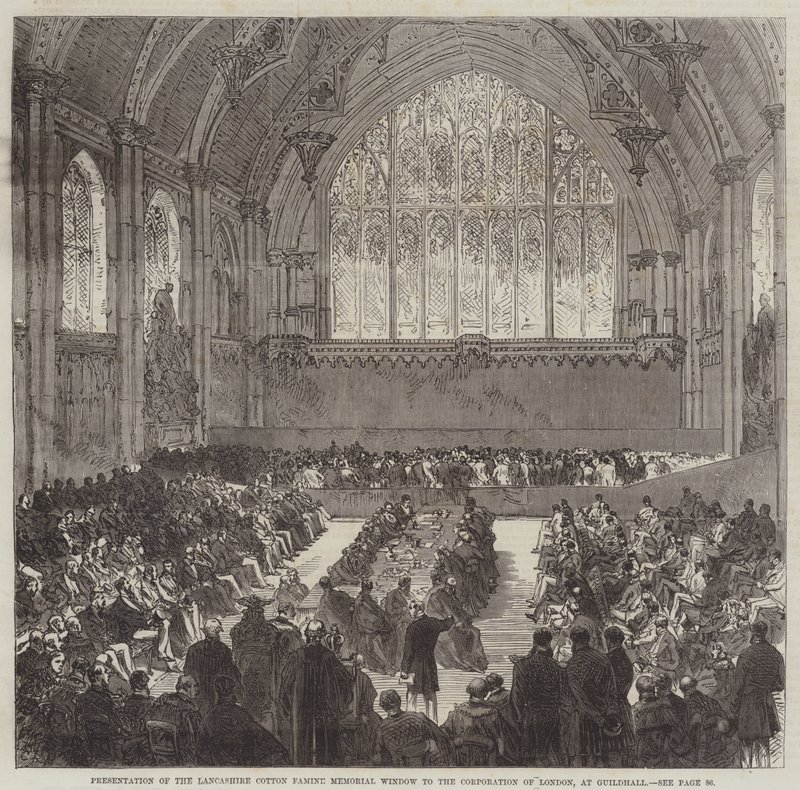 Apresentação da Janela Memorial da Fome de Lancashire Cotton à Corporação de Londres, em Guildhall de Sir John Charles Robinson
