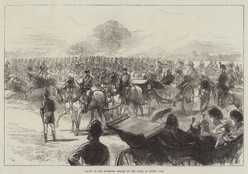 Revisão da Brigada Doméstica pela Rainha, em Bushey Park de Sir John Charles Robinson
