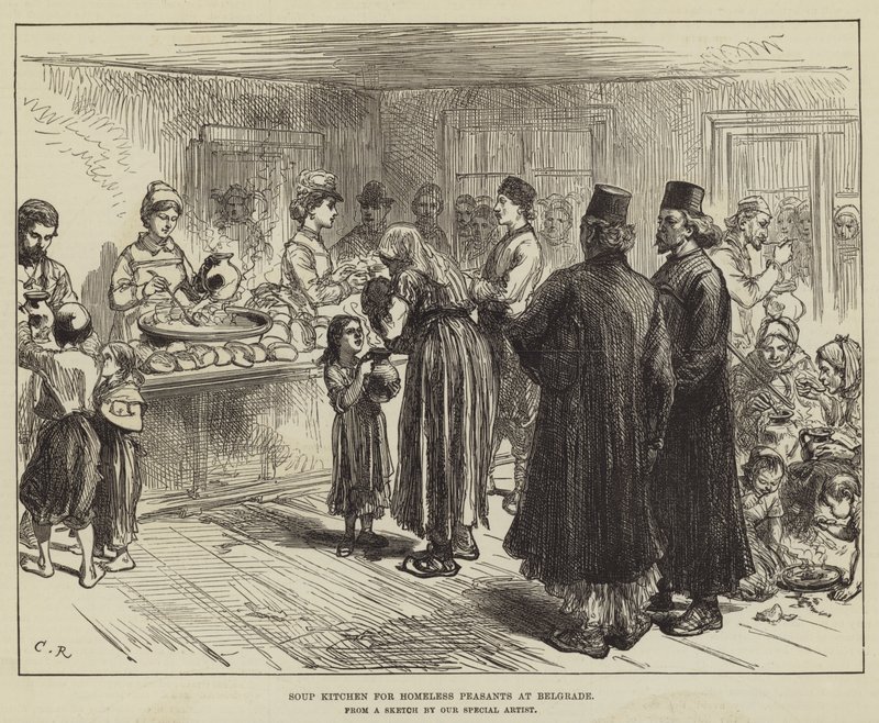 Cozinha de sopa para camponeses desabrigados em Belgrado de Sir John Charles Robinson