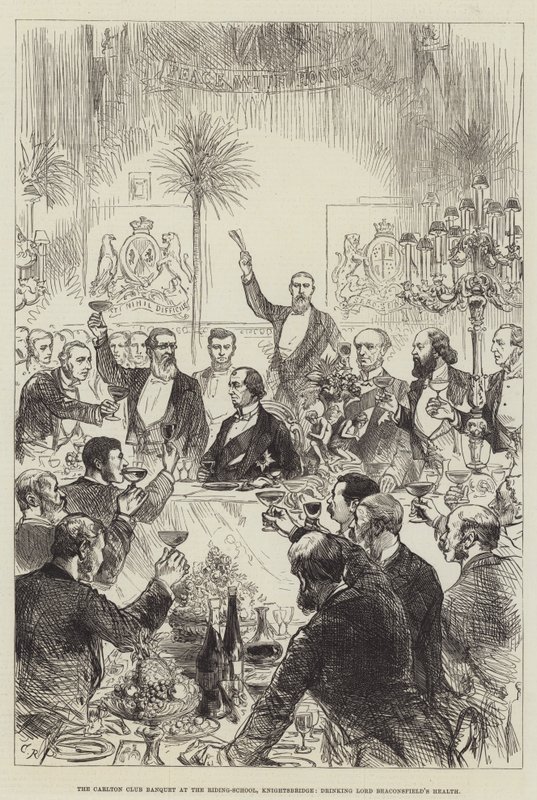 O Banquete do Carlton Club na Escola de Equitação, em Knightsbridge, bebendo a Saúde de Lord Beaconsfield de Sir John Charles Robinson