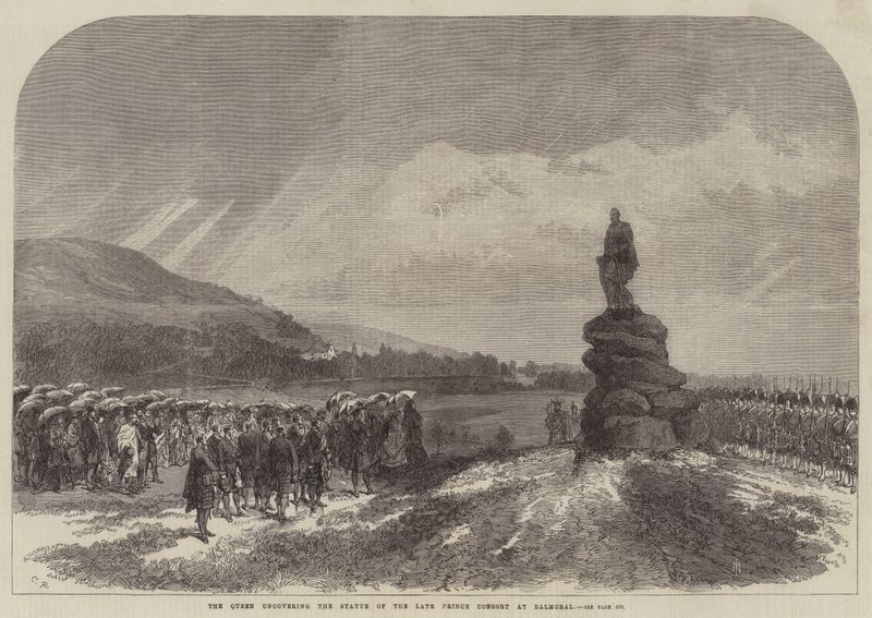 A rainha descobrindo a estátua do falecido príncipe consorte em Balmoral de Sir John Charles Robinson