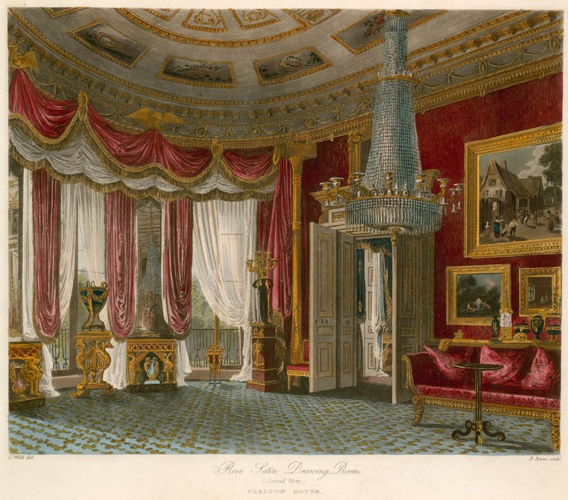 Sala de desenho de cetim rosa, Carlton House, Londres de Charles Wild