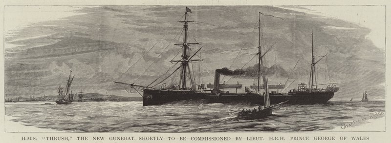 HMS Thrush, o novo Gunboat em breve a ser encomendado pelo tenente HRH Prince George of Wales de Charles William Wyllie