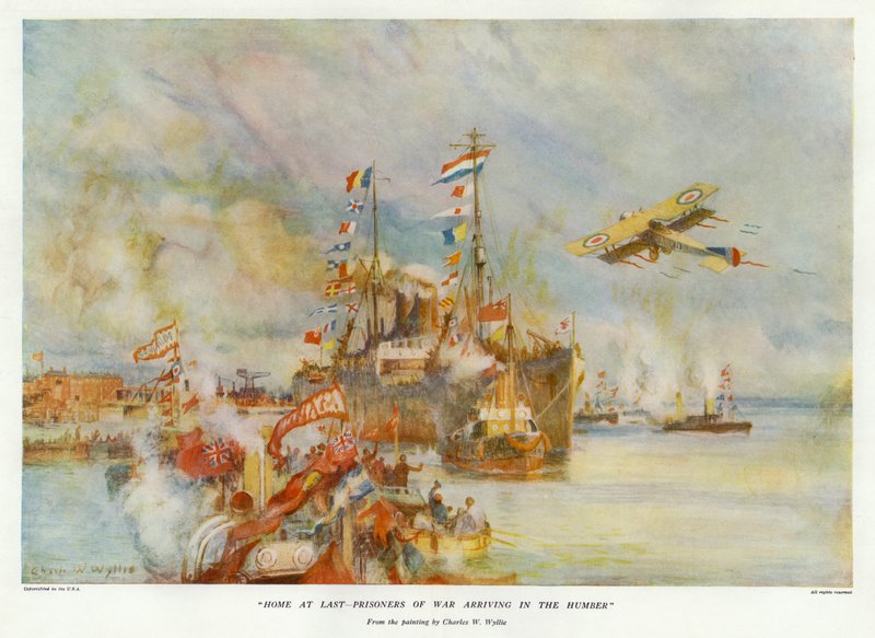 Home at Last - Prisioneiros de Guerra Chegando no Humber (cor litho) de Charles William Wyllie