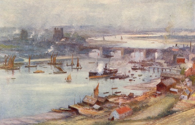 Rochester e Medway (litografia a cores) de Charles William Wyllie