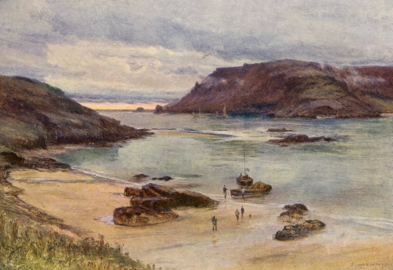 Porto de Salcombe (litografia a cores) de Charles William Wyllie
