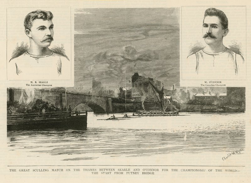 O Great Sculling Match no Thames entre Searle e O&39;Connor para o Campeonato do Mundo de Charles William Wyllie